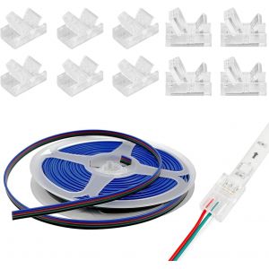 4Pin 10Mm C&acirc;ble D'Extension De Bande Led 5 M 22 Awg + Lot De 10 Connecteurs De Bande Led Sans Soudure Pour Bandes Lumineuses Led (4 Broches) - Neuf