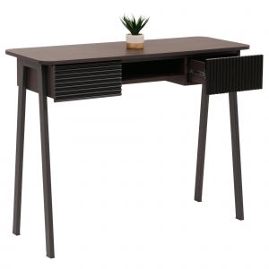 Console HWC-O40, table de t&eacute;l&eacute;phone, table d'entr&eacute;e/d'appoint, tiroir de rangement MDF m&eacute;lamin&eacute; m&eacute;tal 88x110x40cmaspect noyer - Neuf