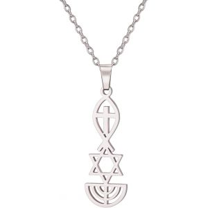 Kal-Collier Sceau Messianique Sceau Messianique De Jérusalem Collier Pendentif Etoile De David, Ichthus Avec Croix, Menorah, Collier Etoile Juive Bijoux Religieux Hanukkah - Neuf