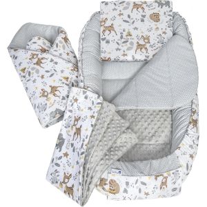 Reducteur De Lit Bebe - Réducteur Bébé 100x60x15cm 5 Éléments Cocon Et Naissance Nid D'ange Bilatéral Cale 100% Coton Minky (Cerf Avec Minky Gris) - Neuf