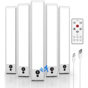 Subzonal-Lampe Led Rechargeable Int&eacute;rieure Avec D&eacute;tecteur De Mouvement, 23 Cm R&eacute;glette Led Cuisine Avec Sans Fil Avec T&eacute;l&eacute;commande, 5700k 3 Modes Dimmable Pour Escaliers Cuisines Placards (5piece) - Neuf