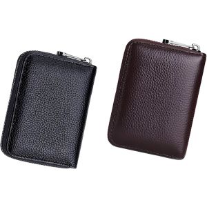Lot De 2 Porte-Cartes En Cuir Avec Fermeture Éclair Pour Homme Et Femme,Taille Compacte(Noir Et Marron),Noir - Neuf