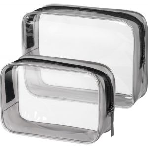 KALANKA-Trousse de Toilette Transparente, 2 Pièces Kit Voyage Avion, PVC Étanche Trousse de Toilette Voyage pour Homme et Femme, Sac de Rangment pour Voyage Avion Transparente Maquillage, Grand Noir - Neuf