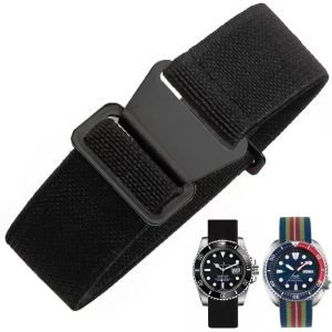 Eryi-Bracelet De Montre Élastique Nylon Style Marine Nationale Parachute Bracelet Montre En Tissu Remplacement Avec Crochet Boucle Noir/Argenté Homme Femme,18/20/22mm - Neuf