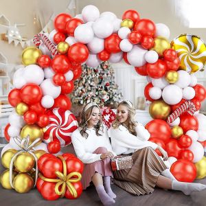 Kit De Guirlande De Ballons De Noël,112pcs Rouge Blanc Or Noël Guirlande De Ballons Kit D'arche - Neuf