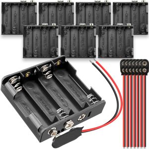 KALANKA-8 Pièces Supports de Pile 4x 1.5V AA, 6V Plastique Support de Batterie Coque pour lumière LED, voiture RC, sécurité, 4 porte-boîtier de piles AA, avec connecteur de batterie - Neuf
