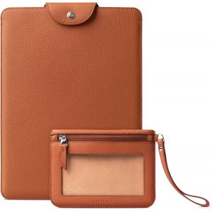Housse En Cuir Véritable Pour Ordinateur Portable 13"" Avec Pochette Pour Accessoires, Compatible Avec Macbook Air M4 M3 M2 M1 2025 Et Macbook Pro M2 M1 2022 - Marron - Neuf