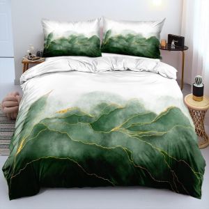 Marble Bed Linen 135 X 200 Cm With Zip 3d Print Green Gold And White Marble Duvet Cover 80 X 80 Cm With Zip - Neuf