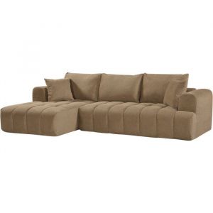 Canap&eacute; modulaire CHARLOTTE 3 places, chaise longue amovible, tissu VINCI camel - Neuf