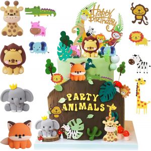 TRAHOO-Decoration Gateau Animaux 2 Ans, Décoration Gteau Anniversaire Garçon 2er, Safari Jungle Deco Gteau Cake Cupcake Topper pour Enfant Fille Garçon Anniversaire - Neuf