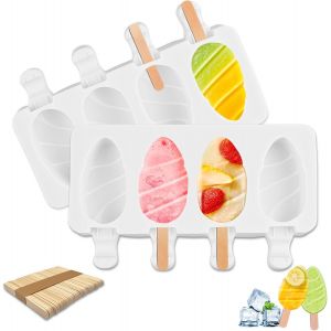 Kal-2 Pièces Moules À Glace En Silicone, Réutilisables Moule Glace,Sans Bpa,Avec 50 Bâtonnets En Bois, Pour Glaces,Sucettes Glacées Et Desserts Faits Maison (Forme De Goutte D'eau) - Neuf