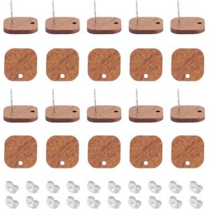 Kal-20 Paires Clou Boucles D'oreilles En Bois Boucle D'oreilles Carré Tige Boucles D'oreilles Avec Écrous D'oreilles Fermoir Boucles D'oreilles Pour Fabrication De Bijoux - Neuf
