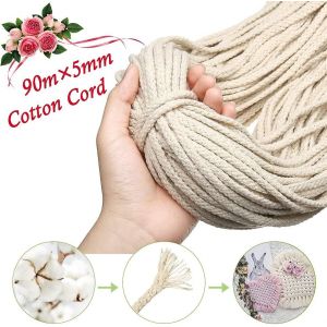 5 Mm X 90 M Coton Pour La Décoration En Macramé,Cordon De Coton / Fil D'artisanat,Cônes,Système De Fonctionnement Suspendu - Neuf