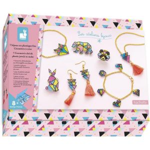 KALANKA-- Coffret 7 Bijoux en Plastique Fou Géométrix à Créer - Les Ateliers Bijoux - Kit Loisir Créatif Enfant - Dextérité et Concentration - Dès 8 Ans, J07996, Multicolore, Taille unique - Neuf