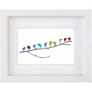 Oiseaux Arc-En-Ciel En Verre De Mer, Art En Verre De Mer, Image En Bois Flotte En Verre De Mer, Decoration Murale D'oiseaux Arc-En-Ciel, Cadeau D'art Mural Unique Fait Main - Neuf