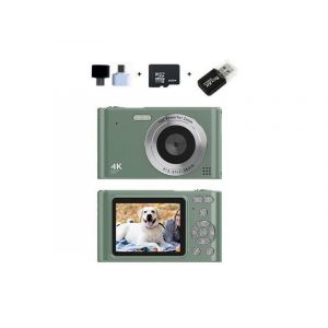 Appareil photo numérique 4K avec carte mémoire de 32 Go - Vert, 48 Mpx, vidéo 1080p, design compact, batterie rechargeable - Neuf