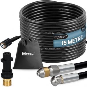 MEVRONISSHOP-I Kit universel de tuyaux de nettoyage, 15m, 200 bar, sacoche avec adaptateur incluse, buses fixes + rotatives, compatible avec les nettoyeurs haute pression K&auml;rcher K2 K3 K4 K5 K6 K7 - Neuf