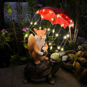 BHHBB-Lifemet Statue d'animaux solaires - Décoration de jardin - Tortue - Écureuil - Résine - Jaune - Sculpture - Montage sur table - Cadeau d'anniversaire pour femme - Neuf