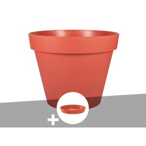 Pot De Fleur Rond Toscane &Oslash; 80 X H.66 Cm Orange Terre Battue + Soucoupe - Eda - Neuf