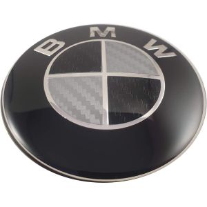 Emblème de logo Anagram pour jante de voiture compatible avec BMW 68 mm 10 broches (noir - blanc chromé) - Neuf