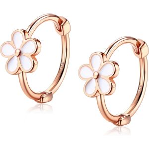 Kal-Boucles D'oreilles Créoles En Argent 925 Pour Femmes Filles Petites Fleurs Blanches Daisy Boucles D'oreilles Hypoallergéniques Cartilage Helix Huggie Boucles D'oreilles - Neuf
