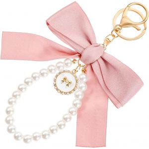 KAL-1 Breloque Pour Sac &Agrave; Main Avec Noeud Rose - Porte-Cl&eacute;s Avec Noeud Mignon Pour Femme - Petit Noeud En Perles - Porte-Cl&eacute;s Pour Cl&eacute;s De Voiture, Sac &Agrave; Main, Sac &Agrave; Dos (Rose), Rose, 6.69&times; 3.93&times; - Neuf