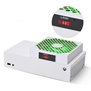 Ventilateur pour Xbox Series S,ventilateur de refroidissement avec vitesse automatique r&eacute;glable par temp&eacute;rature,affichage LED,faible bruit,3 vitesses 1500/1750/2000RPM (140MM) (white) - Neuf