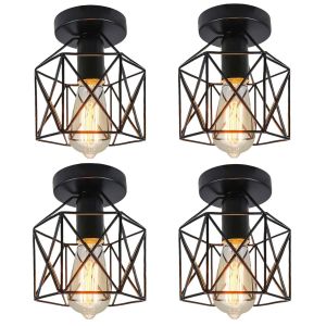 SUBZONAL-4 Pi&egrave;ce Industriel Plafonnier Vintage Plafonnier Suspension Luminaires &agrave; Cage en M&eacute;tal pour Entr&eacute;e,Porche,Couloir,Salle &agrave; Manger,Noir - Neuf