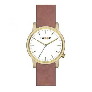 Montre Iwood Iw18444002, Bois, Cuir Brun, Cadran Blanc, Quartz Japonais. - Neuf