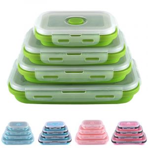 Lot de 4 boîtes à lunch en silicone, boîte à bento, sans BPA, passe au micro-ondes, au lave-vaisselle et au réfrigérateur. - Neuf