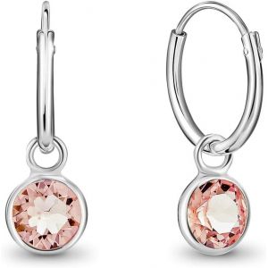Kal-&reg; Boucles D'oreilles Petites Cr&eacute;oles En Argent Fin 925 Avec Cristaux De Swarovski&reg; Elements Ronds - &Eacute;paisseur 1.5 Mm - Diam&egrave;tre 14 Mm - Choix De Diff&eacute;rentes Couleurs - Neuf