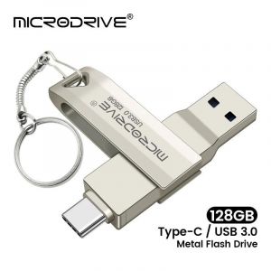 KALPZ-2 En 1 Usb 3.0 Otg Usb-C Cl&eacute; Usb Cl&eacute; M&eacute;moire En M&eacute;tal Cl&eacute; 64Gb 128Gb 256G Usb3.0 Double C Pendrive,128 Go,Argent - Neuf