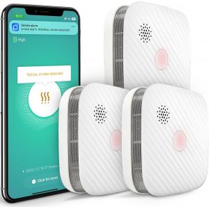 Detecteur de Fum&eacute;e Connect&eacute; avec Capteur Photo&eacute;lectrique et Pile Rempla&ccedil;able, D&eacute;tecteur de Fum&eacute;e WLAN (3-Pack) - Neuf