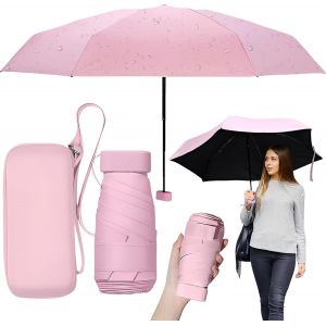 Mini Parapluie Avec Protection 6 C&ocirc;tes, Parapluie Poche Mini Upf50+, Mini Protection Contre Le Vent Et La Pluie Parapluie Anti Uv, Parapluie Voyage Compact Pliable Avec Sac &Agrave; Bandouli&egrave;re (14cm) - Neuf