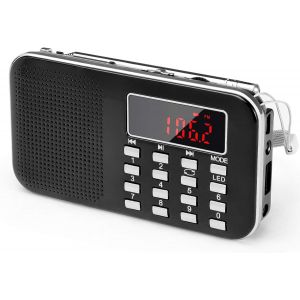 Radio portable ultra-mince AM J-908 AM (noire), compatible MP3, AUX et USB, batterie amovible rechargeable 1200 mAh, m&eacute;morisation et recherche automatique des stations. - Neuf