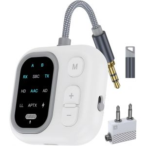 VornixorSarlshop-metteur R&eacute;cepteur Bluetooth 5.3 pour Avion, Transmetteur Audio sans Fil Jack 3,5 mm, Compatible avec 2 Casques, aptX Adaptive, Id&eacute;al pour TV, Avions et Voyages - Neuf