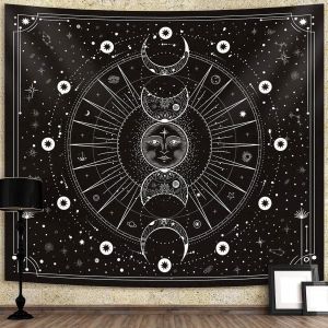 Tapisserie Murale, Tapisserie Psychédélique De Tarot De Soleil Et De Lune, Tenture Murale Hippie Bohème, Tenture Murale Mandala Indienne Avec Décorations D'intérieur D'art De La Nature Pour L - Neuf