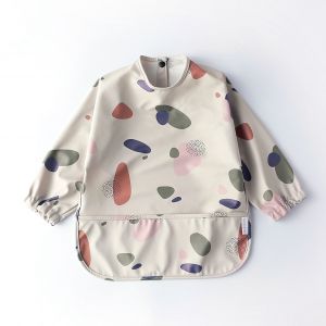Tablier Impermeable Pour Enfant Avec Poche Et Manches, Bavoir Doux Et Lavable, Tenue Coloree Pour Le Repas, Beige, Taille S (6 A 12 Mois) - Neuf