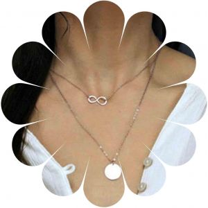 Kal-Boho Couches Infinity Coin Collier Ras Du Cou Argent Disque Pendentif Collier Pour Toujours Collier Vintage Cercle Ras Du Cou Collier Cha&icirc;ne Bijoux Pour Femmes Et Filles Cadeaux Pour Elle - Neuf