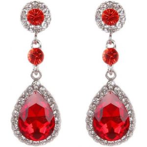Kal-Boucles D'oreilles Femme Forme Goutte D'eau Pendentif Larme Plaqué Argent Blanc Avec Coupe Zircone Cubique Cristaux Bijoux Pierced Boucles D'oreilles Mariage Bal De Promo Bijou - Neuf