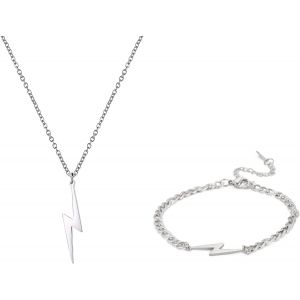 Kal-Collier Avec Pendentif En Forme D'éclair Pour Homme Et Femme - En Acier Inoxydable - Style Punk - Cadeau Inspirant - Unisexe - Neuf