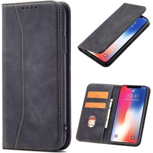 Maa-Coque Pour Iphone 15 Pro Max, Pu Cuir Portefeuille Housse Magnétique Flip Pochette Étui À Rabat Case Avec Antichoc Tpu Housse [Emplacements Cartes] [Fonction Support] (Noir) - Neuf