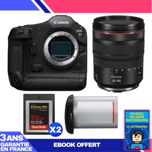 Boitier Canon EOS R1 + RF 24-105mm f/4 L IS USM + 2 SanDisk 512GB Extreme PRO CFexpress Type B + Canon LP-E19 + Ebook 'Devenez Un Super Photographe - Neuf