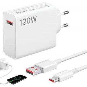 Chargeur Charge Rapide avec C&acirc;ble USB C 1.5m, Blanc Bloc Chargeur USB C pour Chargeur 120w Xiaomi 14T Pro/14 Ultra/13T Pro/12T/13 Pro/13 Lite/13/12/Redmi Note 12 Pro/POCO X6 Pro X6 X4 - Neuf