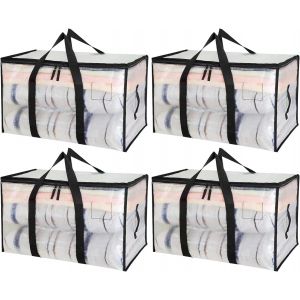 Mevronisshop-Grand Rangement Vetement 90l, 4 Pi&egrave;ces Bo&icirc;te De D&eacute;m&eacute;nagement Transparente, Sac Rangement Vetement, Sac Rangement Couette, Housse Vetement Avec Poign&eacute;e Pour Ranger Et Organiser Les V&ecirc;teme - Neuf