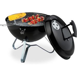 Checarzhn--No1-Barbecue Portable, Grill Rond, Ø 37 Cm, Pour Table, Jardin, Balcon, Avec Couvercle, Bac À Charbon, Noir - Neuf