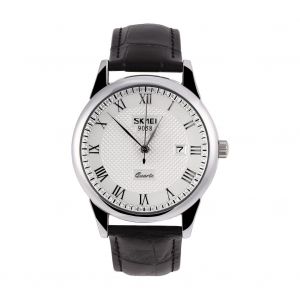 Montre-Bracelet Analogique A Quartz Pour Couple Avec Bracelet En Cuir (Cadran Argente Et Bracelet Noir Pour Homme) - Neuf