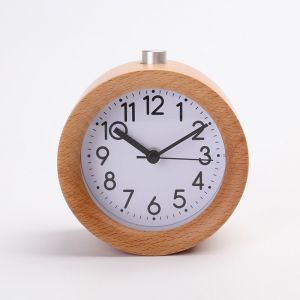 Réveil matinal à piles, gris, blanc, marron foncé, en bois, avec fonction répétition, réveil analogique de voyage, sans tic-tac, avec aiguille et veilleuse - marron foncé - Neuf