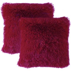 Eryi-Lot De 2 Housse De Coussin De Canapé Rectangulaire Fourrure De Luxe Decoration Canapé Maison Chambre Lit Super Doux Peluche Taie D'oreiller Décorative 40x40cm 16x16 Pouces Bordeaux - Neuf