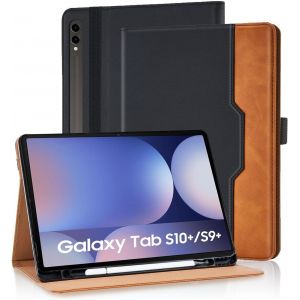 Coque Pour Samsung Galaxy Tab S10+ 2024 / S9+ Plus/S9 Fe+ 12,4 Pouces 2023 Housse Cuir Pu [Réveil/Veille Automatique] Etui De Protection Avec Support Fonction Et Poche De Documents, Noir - Neuf